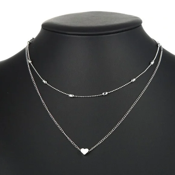 5 ⭐️ Classic Choker Style multi layered heart necklace, silver - Picture 2 of 6